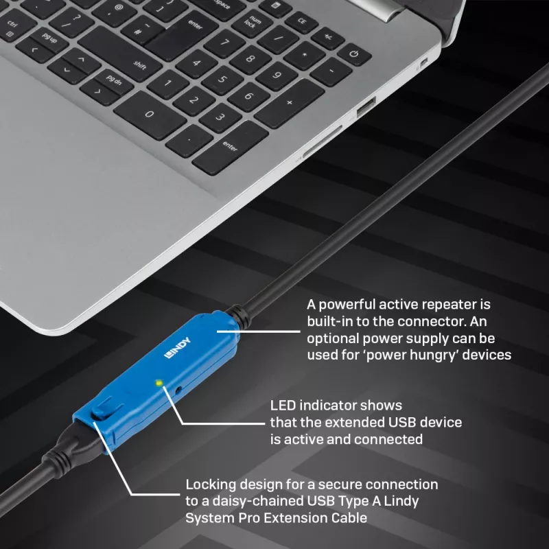 Lindy 43381 USB-kaabel USB 3.2 Gen 1 (3.1 Gen 1) 8 m USB C USB A Must, Sinine
