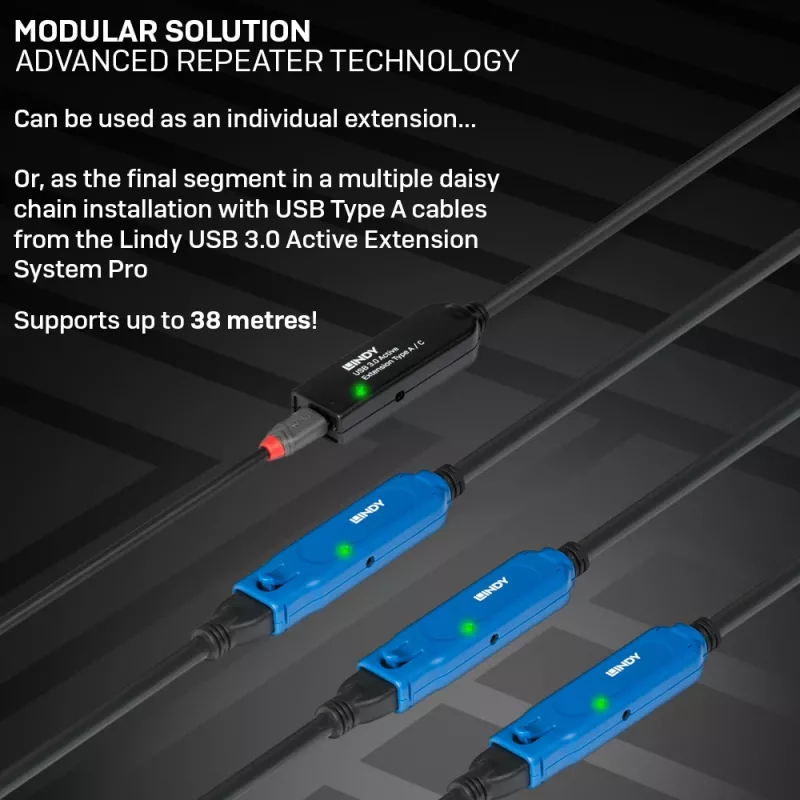 Lindy 20 m USB 3.0 aktiivpikenduskaabel, tüüp A -> C