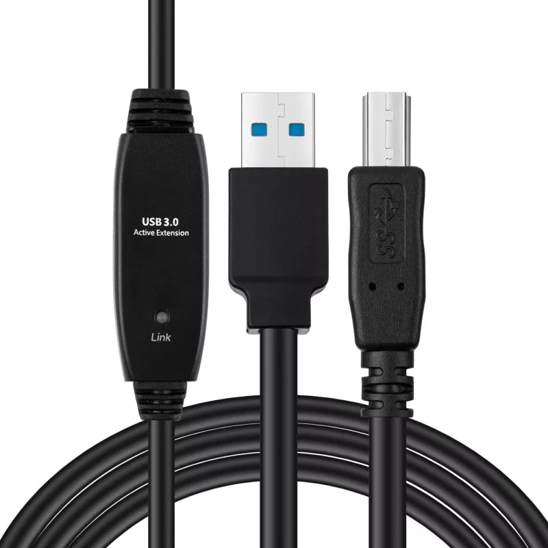 USB 3.2 Gen 1 A-B aktiivkaabel MicroConnect 10 m, must, USB A kuni USB B
