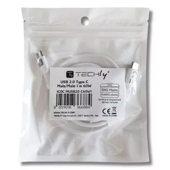 Techly ICOC-MUSB20-C60W1 USB-kaabel USB 2.0 1 m USB C Valge