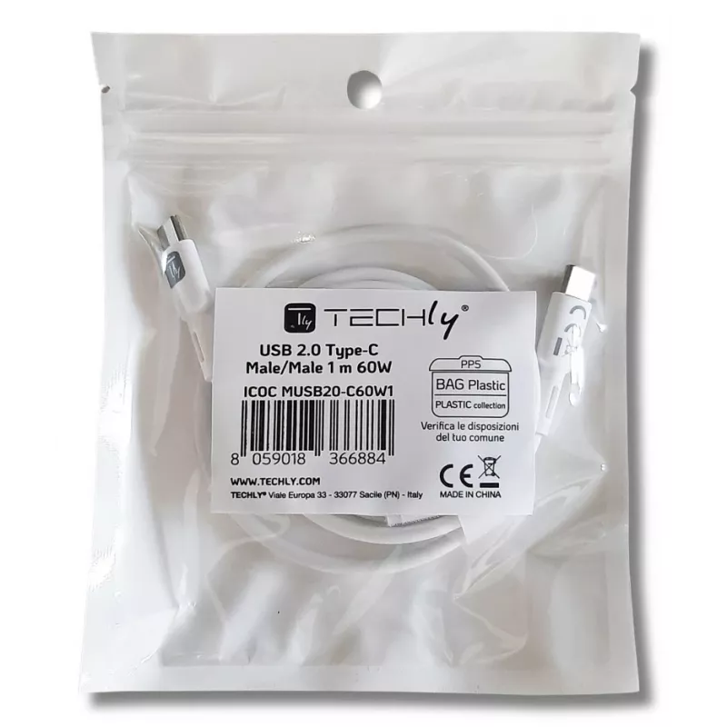 Techly ICOC-MUSB20-C60W1 USB-kaabel USB 2.0 1 m USB C Valge