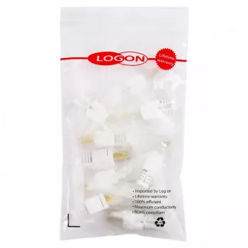 Juhtmepistik LOGON TWP8P8TP RJ-45 Cat5e, läbipaistev/valge/kollane, pakis 10 tk