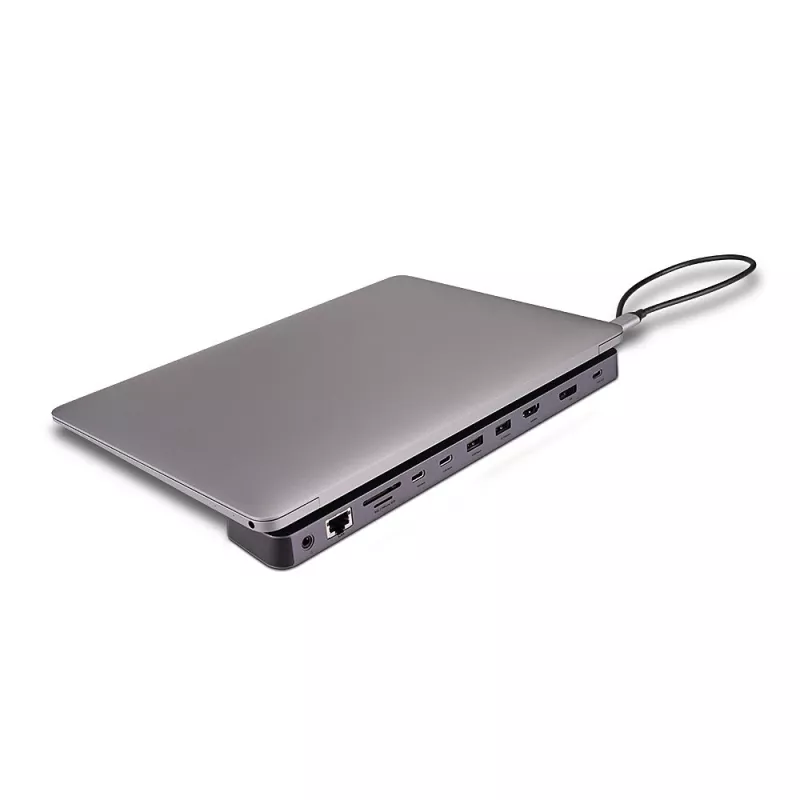 Lindy DST-Mini XT 810, USB-C sülearvuti mini dokkimisjaam ühe ekraaniga (8K) või kahe ekraaniga (4K60) ja 100 W läbiva laadimisega
