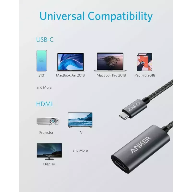 USB-graafikaadapter Anker A83120A1 — USB 3.2 Gen 1, must/hall, kaabel 0,15 m