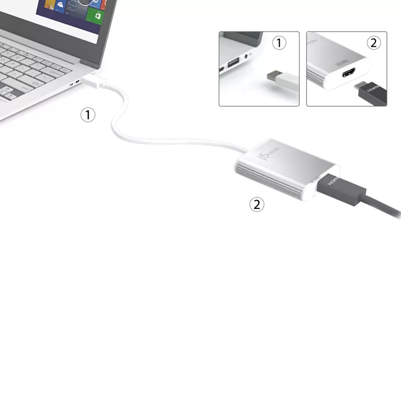 j5create JUA354 USB 3.0 4K HDMI kuvaadapter Hõbedane