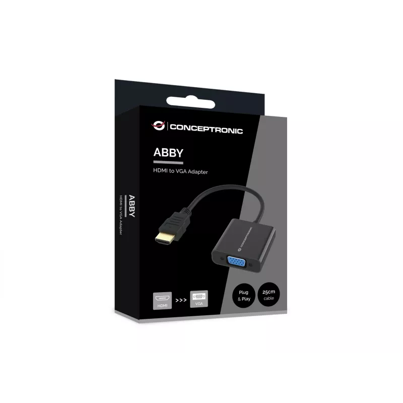 Conceptronic ABBY20B HDMI-VGA-adapter, 0,25 m, HDMI-tüüp-A (standard), VGA (D-Sub), pistik, pesa, sirge