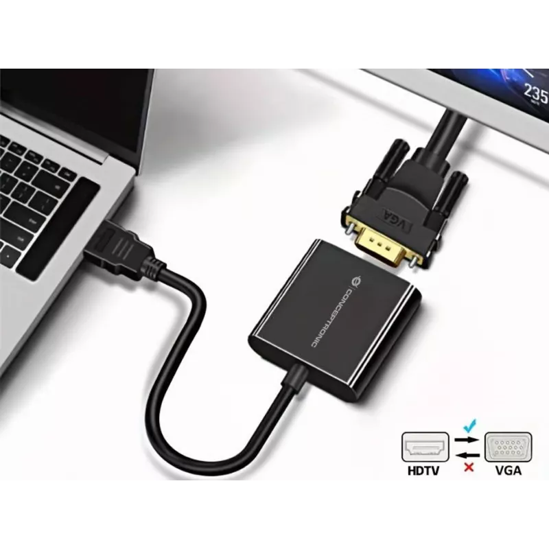 Conceptronic ABBY20B HDMI-VGA-adapter, 0,25 m, HDMI-tüüp-A (standard), VGA (D-Sub), pistik, pesa, sirge