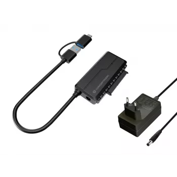Conceptronic ABBY21B USB 3.0 SATA adapter koos toiteadapteriga, 2,5-tolline/3,5-tolline SATA HDD/SSD, 2-ühes USB C/A kaabel