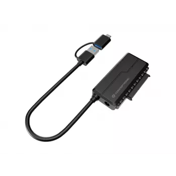 Conceptronic ABBY21B USB 3.0 SATA adapter koos toiteadapteriga, 2,5-tolline/3,5-tolline SATA HDD/SSD, 2-ühes USB C/A kaabel
