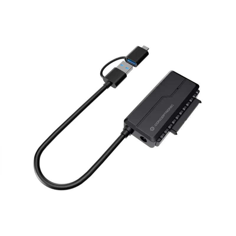 Conceptronic ABBY21B USB 3.0 SATA adapter koos toiteadapteriga, 2,5-tolline/3,5-tolline SATA HDD/SSD, 2-ühes USB C/A kaabel
