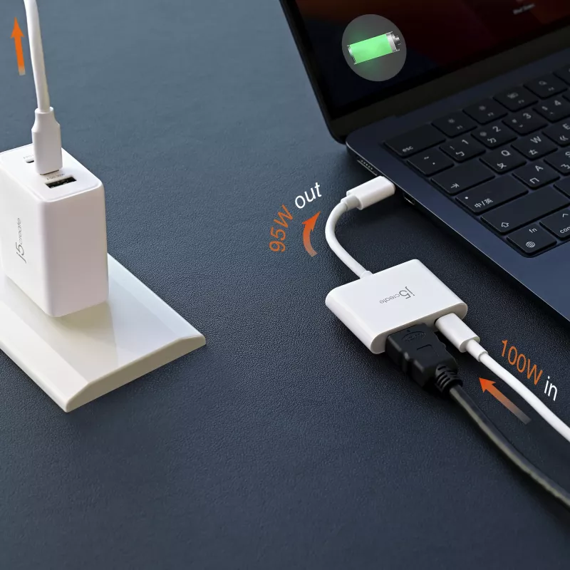 j5create JCA152 USB-C® to 4K HDMI™ adapter toiteedastusega, must