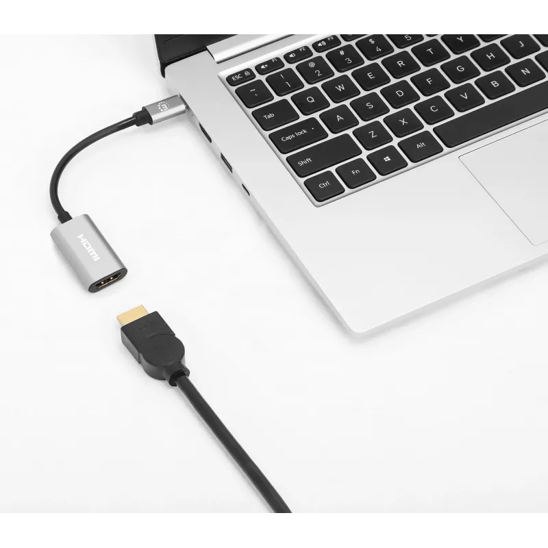 Manhattan USB-C - HDMI kaabel, 4K@60Hz, 5 Gbps (USB 3.2 Gen1 ehk USB 3.0), 11 cm, isane - isane, must/hõbedane, kolmeaastane garantii