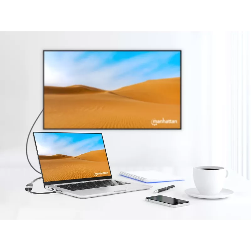 Manhattan USB-C - HDMI kaabel, 4K@60Hz, 5 Gbps (USB 3.2 Gen1 ehk USB 3.0), 11 cm, isane - isane, must/hõbedane, kolmeaastane garantii