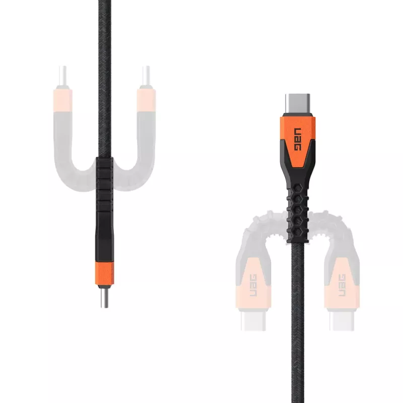 USB-C to USB-C toitekaabel Eaton 1,5 m — Kevlar-südamik, USB 2.0, must/oranž