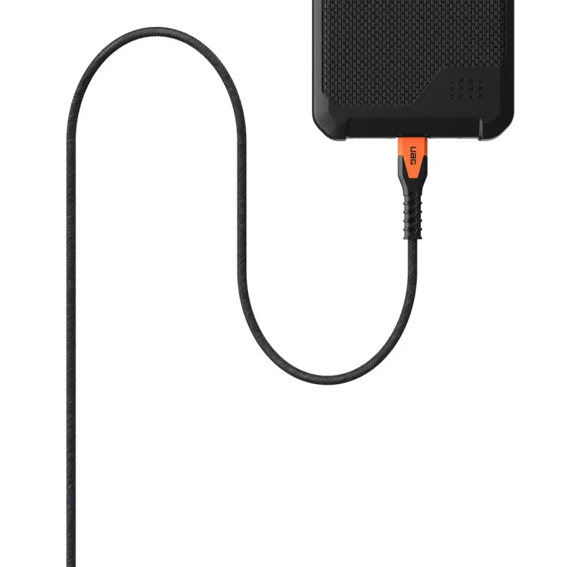 USB-C to USB-C toitekaabel Eaton 1,5 m — Kevlar-südamik, USB 2.0, must/oranž