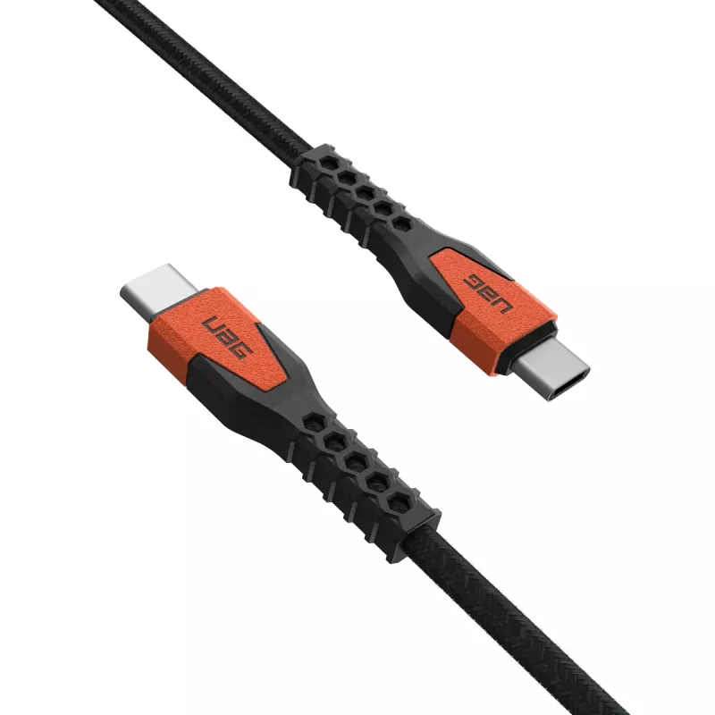 USB-C to USB-C toitekaabel Eaton 1,5 m — Kevlar-südamik, USB 2.0, must/oranž