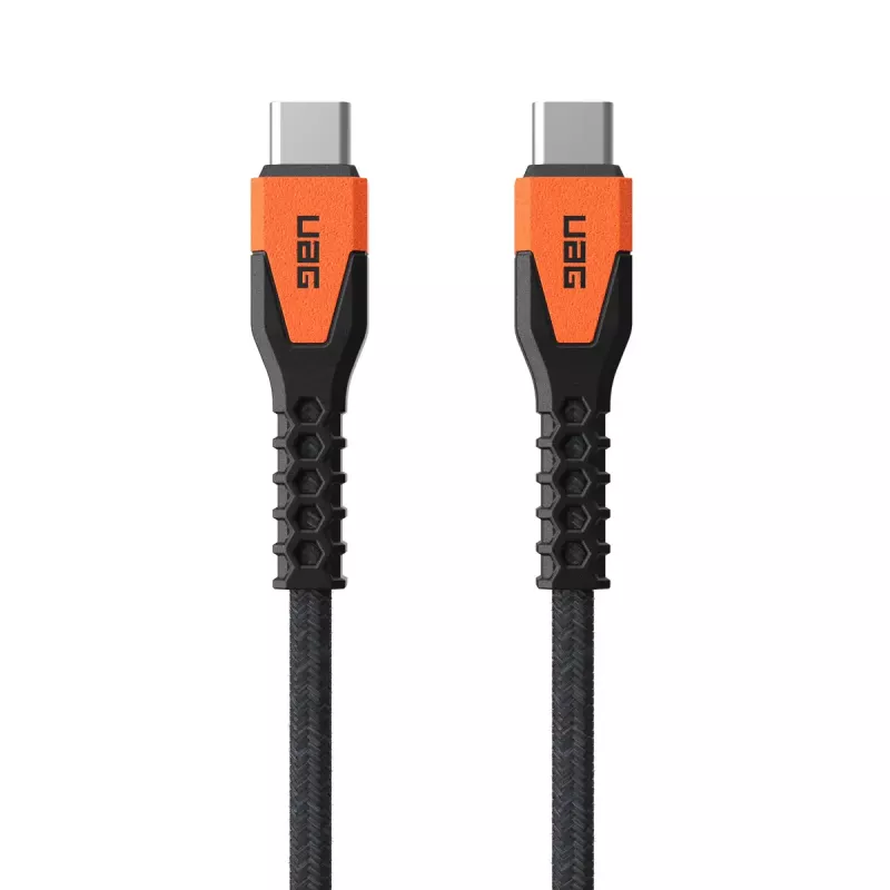 USB-C to USB-C toitekaabel Eaton 1,5 m — Kevlar-südamik, USB 2.0, must/oranž
