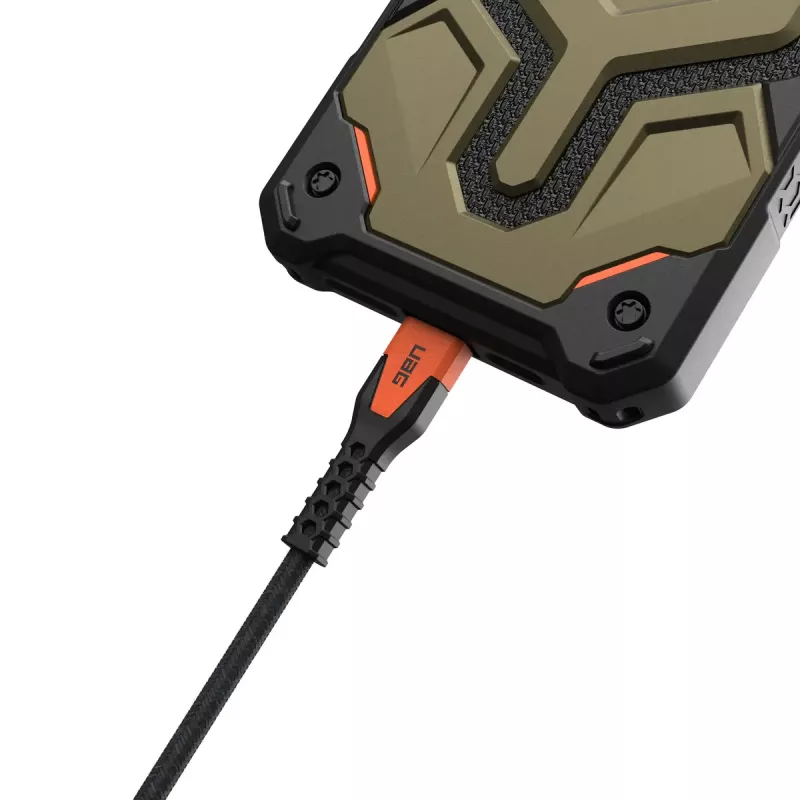 USB-C to USB-C toitekaabel Eaton 1,5 m — Kevlar-südamik, USB 2.0, must/oranž