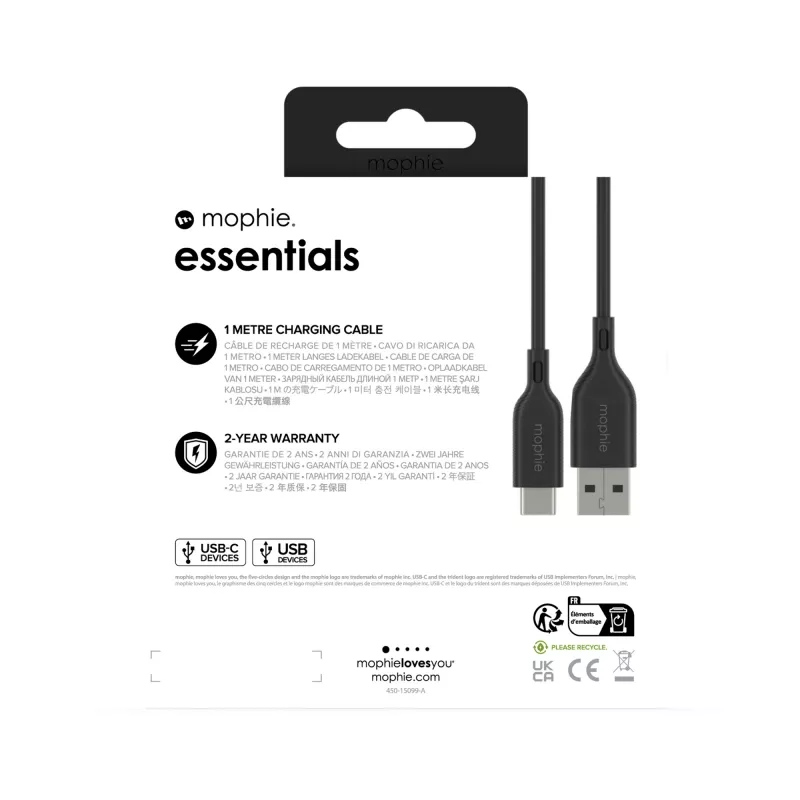 mophie essentials laadimiskaablid | 1M USB-kaabel USB 2.0 USB A USB C Must