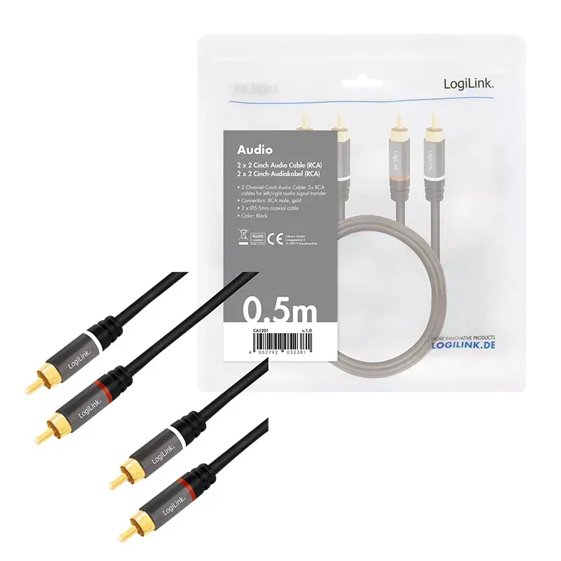 Audio kaabel LogiLink CA1201 0.5 m 2 x RCA must