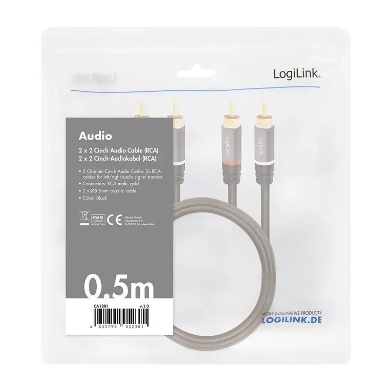 Audio kaabel LogiLink CA1201 0.5 m 2 x RCA must