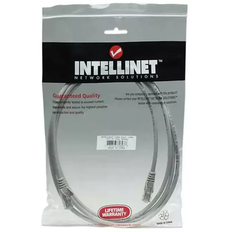 Intellinet võrguparanduskaabel, Cat5e, 2m, Hall, CCA, U/UTP, PVC, RJ45, Kullatud kontaktid, Haardevaba, Kaablikaitsega, Eluaegne garantii