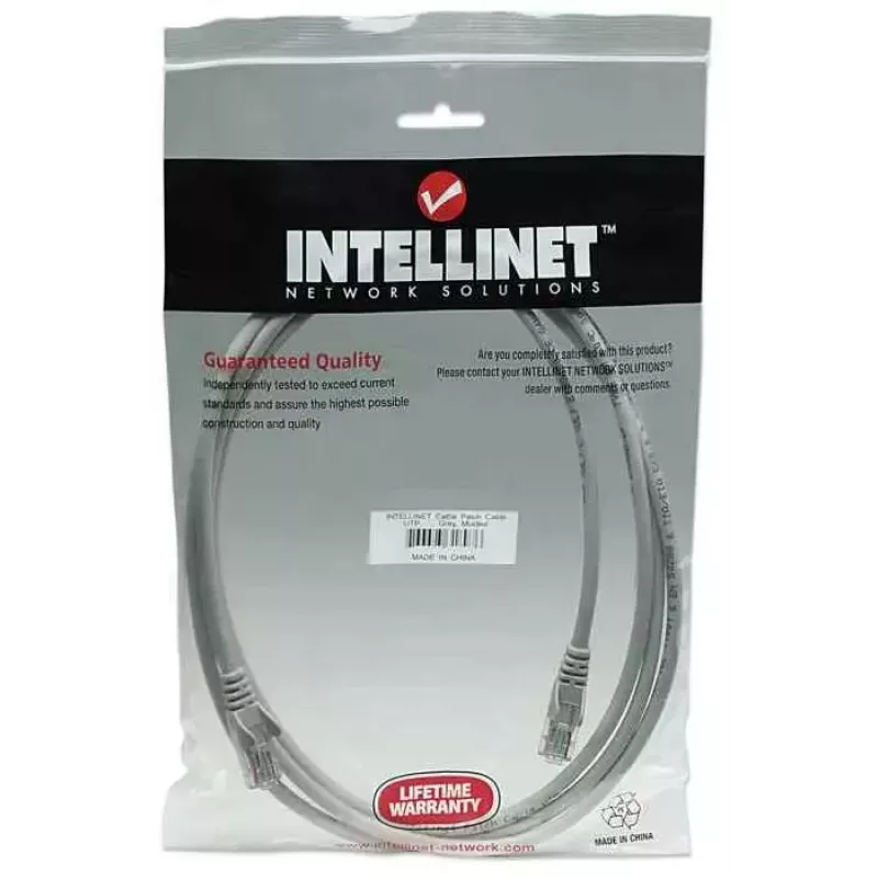 Intellinet võrguparanduskaabel, Cat5e, 15 m, hall, CCA, U/UTP, PVC, RJ45, kullatud kontaktid, tõmbetakistuseta, kaitsemuhviga, eluaegne garantii