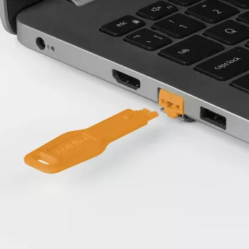 Lindy RJ45 pordi lukustusvõti oranž mudel 47896 — RJ45 pordi turvavõti võrgulukkude jaoks