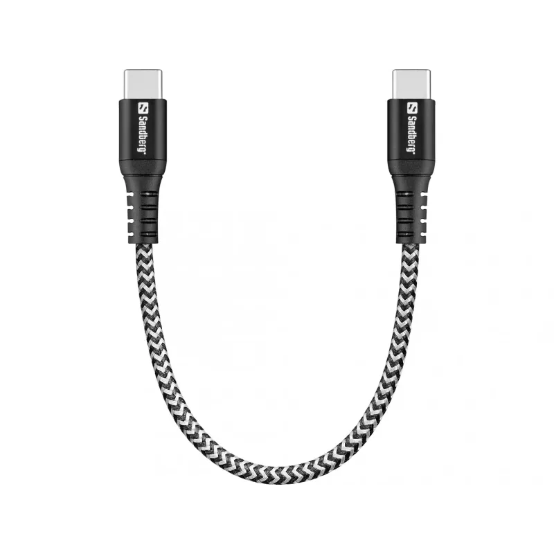 USB-C kaabel Sandberg Survivor 0,2M 100W Must Valge