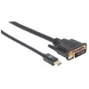 Manhattan Mini DisplayPort 1.2a to DVI-D 24+1 kaabel, 1080p@60Hz, 1.8m, Male to Male, Ühilduv with DVD-D, Must, Lifetime Warranty