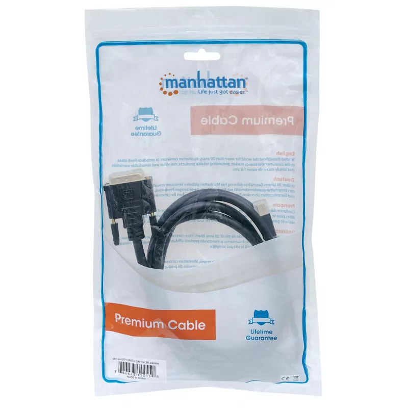 Manhattan Mini DisplayPort 1.2a to DVI-D 24+1 kaabel, 1080p@60Hz, 1.8m, Male to Male, Ühilduv with DVD-D, Must, Lifetime Warranty