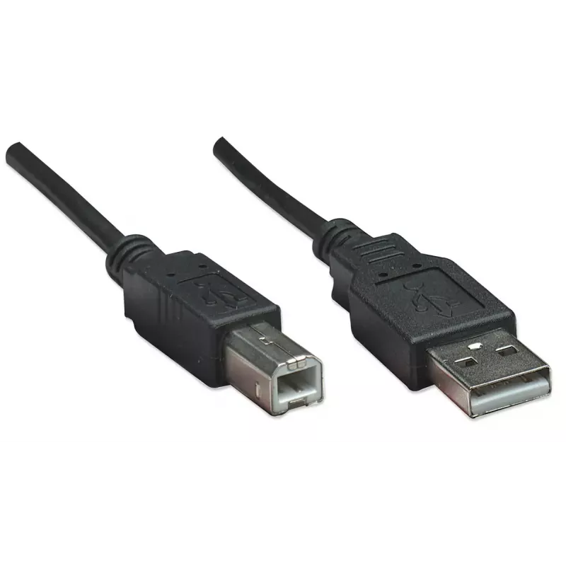 Manhattan USB-A to USB-B kaabel, 0,5m, isane-isanele, 480 Mbps (USB 2.0), Hi-Speed USB, must, eluaegne garantii, samaväärne USB2HAB50CM-ga