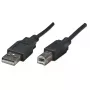Manhattan USB-A to USB-B kaabel, 0,5m, isane-isanele, 480 Mbps (USB 2.0), Hi-Speed USB, must, eluaegne garantii, samaväärne USB2HAB50CM-ga