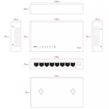 Juhtimata kommutaator Lanview LVN-DESK-8PORT-1G — 8-pordine 1 Gbps Etherneti lauakommutaator
