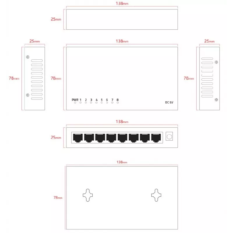 Juhtimata kommutaator Lanview LVN-DESK-8PORT-1G — 8-pordine 1 Gbps Etherneti lauakommutaator