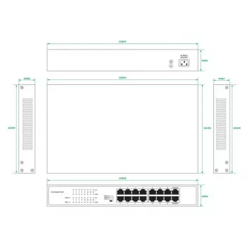 Haldamata kommutaator Lanview LVN-1U-16PORT-1G 16-pordiline 1 Gbps Ethernet, 1U raami paigaldus