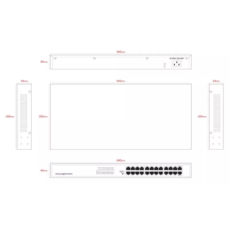 Haldamata kommutaator Lanview LVN-1UMOUNT-24PORT-1G 24-pordine Gigabit Etherneti kommutaator, 1U paigaldus