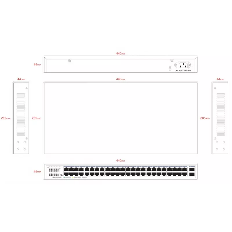 Lanview haldamata kommutaator LVN-1UMOUNT-48PORT-2SFP-1G — 48x RJ45 1G porti, 2x SFP üleslingi