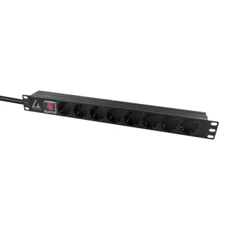 Lanview 19-tolline rack-toitepikendusjuhe 1U 10A, 8x Schuko (LVR-2MSCH-SCH-C13-8)