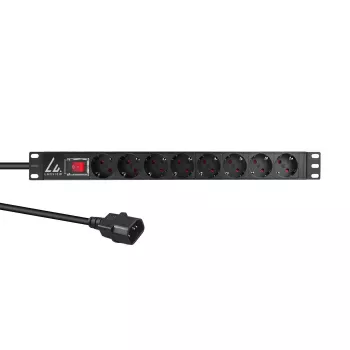 Lanview 19-tolline rack-toitepikendusjuhe 1U 10A, 8x Schuko (LVR-2MSCH-SCH-C13-8)