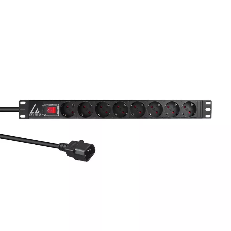 Lanview 19-tolline rack-toitepikendusjuhe 1U 10A, 8x Schuko (LVR-2MSCH-SCH-C13-8)