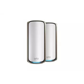 NETGEAR Orbi 970 Series Quad-Band WiFi 7, 2-Pack Quad-band (2.4 GHz / 5 GHz-1 / 5 GHz-2 / 6 GHz) Wi-Fi 6 (802.11ax) Hall 3 Internal