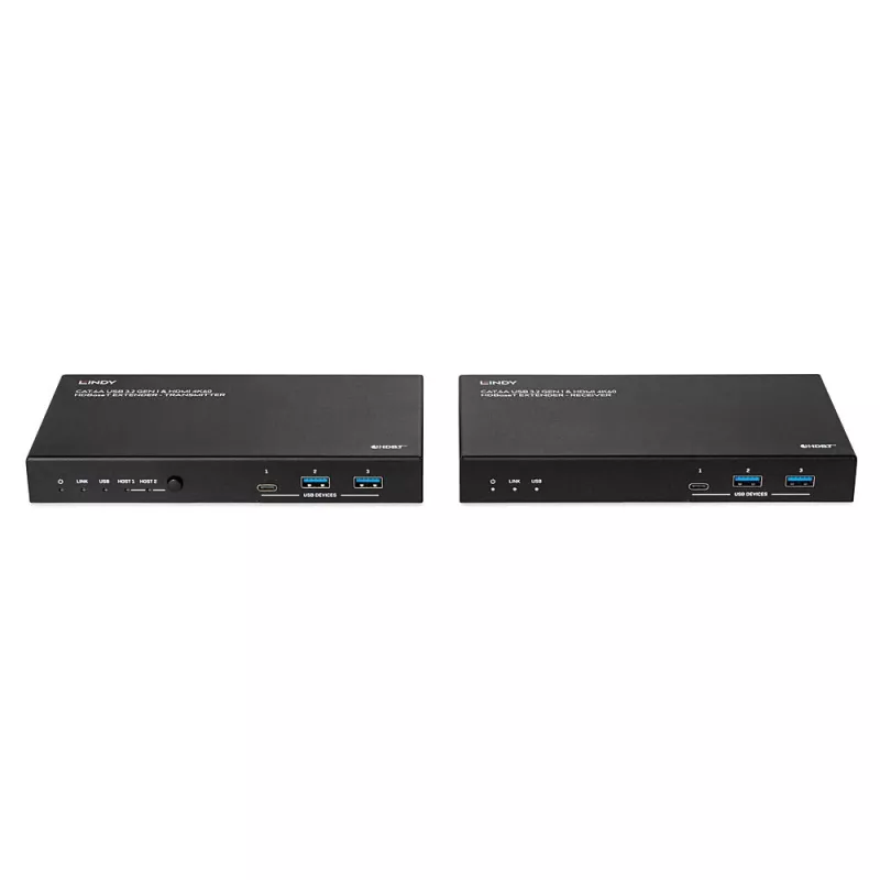 Võrgu saatja ja vastuvõtja Lindy 100m Cat.6A 2 Host USB 3.2 Gen 1 & HDMI 4K60