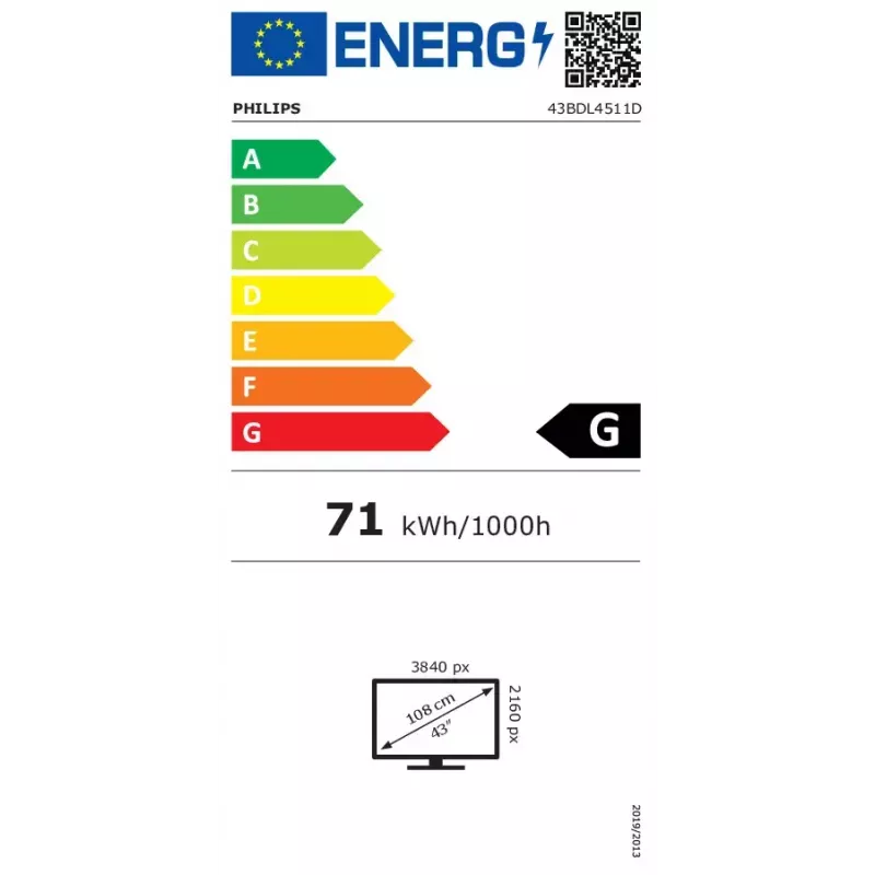 Philips 43BDL4511D/00 Digital A-tahvel 109,2 cm (43 tolli) 500 cd/m² 4K Ultra HD must 24/7