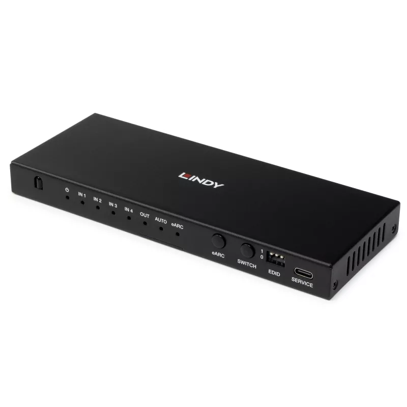 Lindy 4-pordiline HDMI 8K60 lüliti eARC-iga HDMI USB A USB C