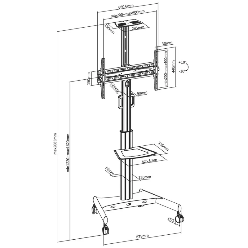 Vivolink VLFS3266C telerikinnitus/statiiv 165,1 cm (65 tolli) Must