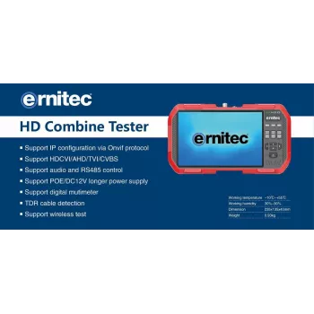 Ernitec 0070-24107-TESTER CCTV testmonitor, 17,8 cm (7 tolli), puuteekraan, 4K, randmerihm, hall/punane