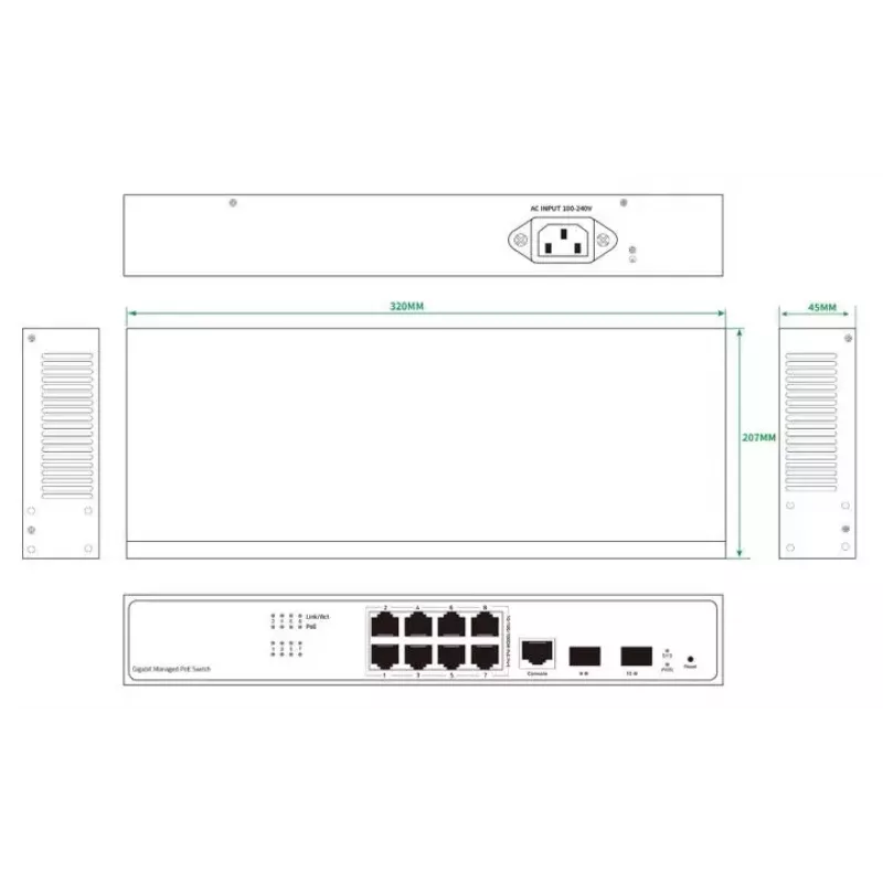 Võrgukommutaator Ernitec ELECTRA-M08-1GB-150W 8 porti 1GB 150W