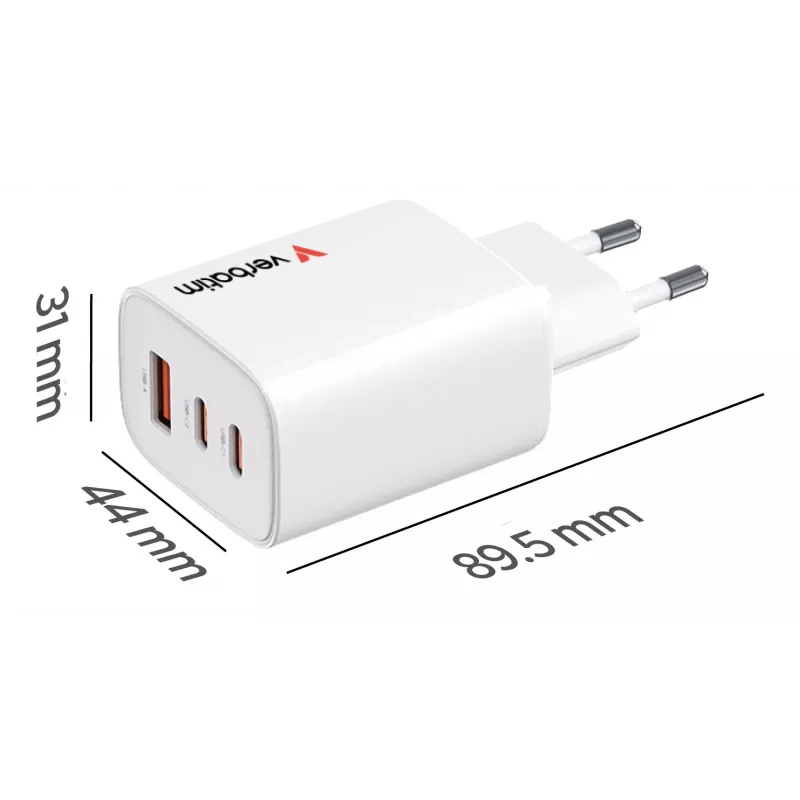 Verbatim Essentials GaN laadija 65W EL-pistik Valge, siseruumides, AC, 20 V, valge