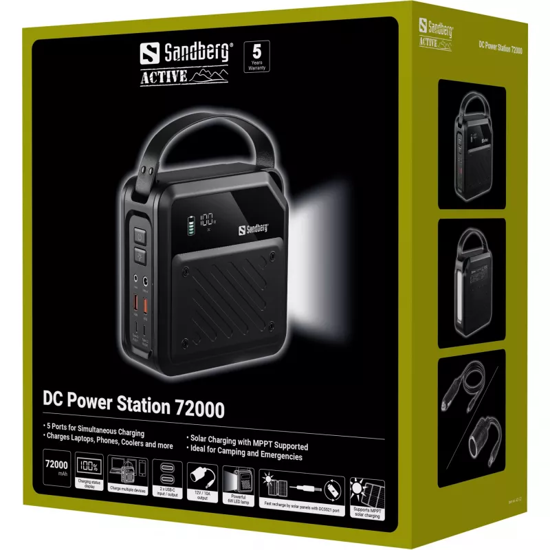 Kaasaskantav alalisvoolu elektrijaam SANDBERG Sandberg DC Power Station 72000 — LMFP 72 000 mAh, DC ja USB-C sisend, must